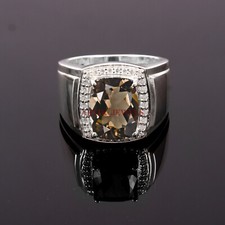 Nat&uuml;rlicher Rauchquarz Edelstein Ring aus 925 Sterlingsilber f&uuml;r M&auml;nner #5628