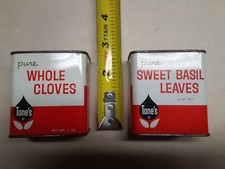 Pair of vintage Tone's spice tins EMPTY Whole Cloves and Sweet Basil Leaves