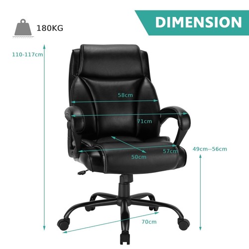 Big &Tall Office Chair Padded High Back Executive Ergonomic Computer Chair 180kg - Picture 2 of 11