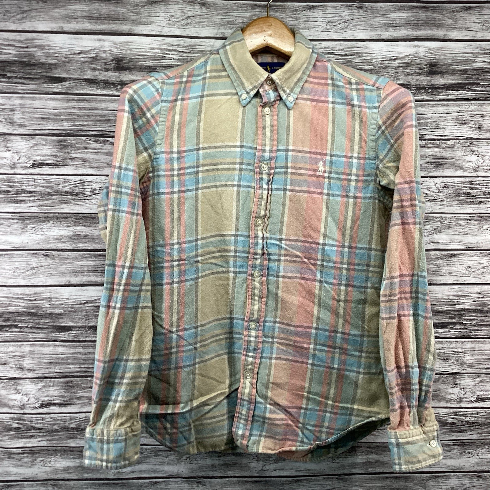 Polo Ralph Lauren Shirt Mens Medium Multicolor Flannel Button Down Plaid Classic