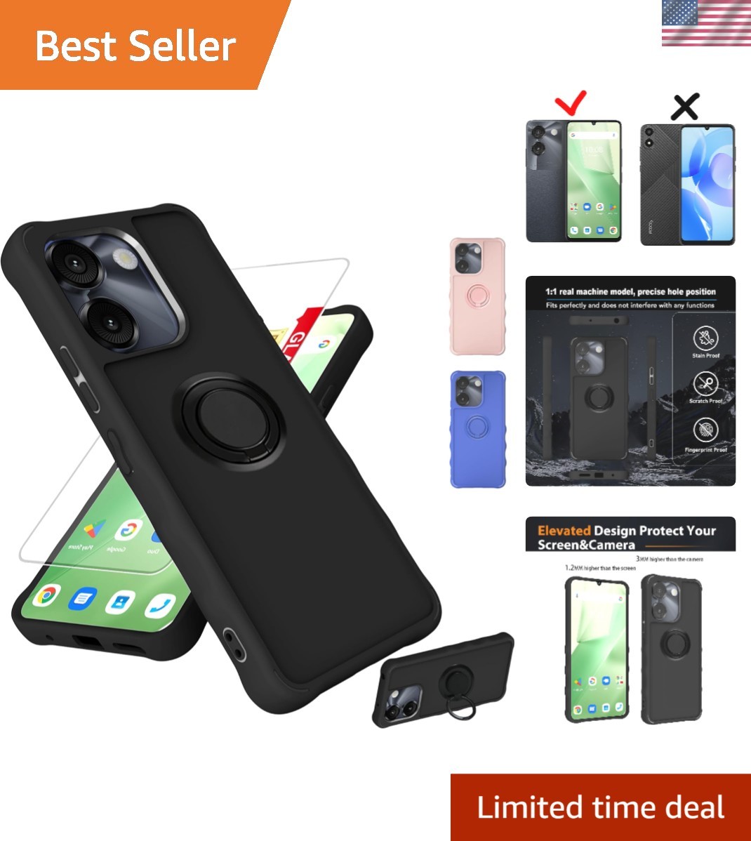 Black Case for Foxx A67/C67/S67 5G - 360° Rotating Ring & Protector