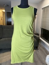 SHEIN Lime Green Tank Dress Size L Sleeveless Ruched Stretch Bodycon Casual