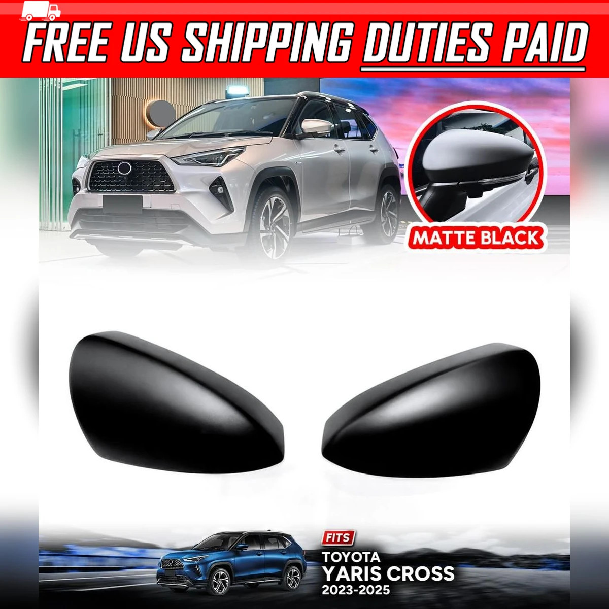 Side Door Mirror Cover Matte Black Fit Toyota Yaris Cross AC200