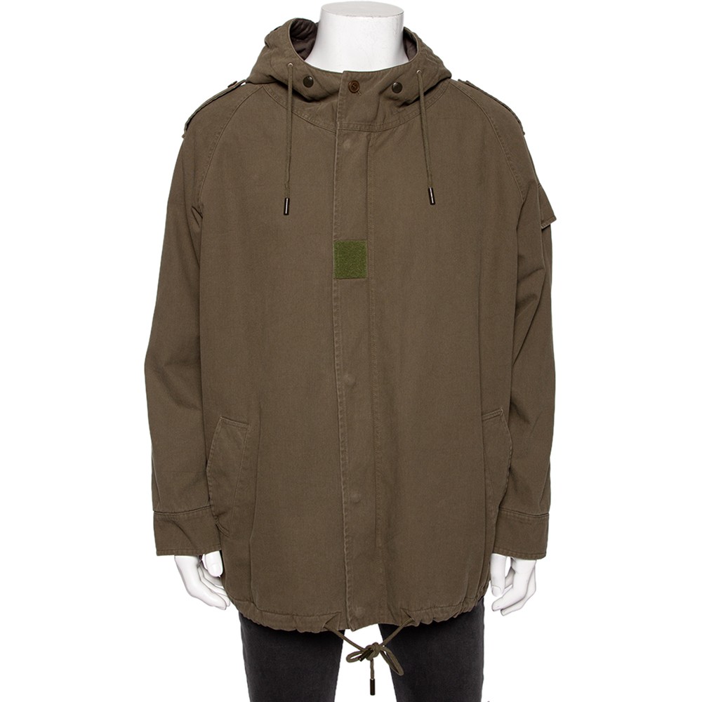 Giacca Parka con Cappuccio Saint Laurent Verde Oliva Cotone M