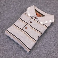 Mecca 1984 Golf Polo Shirt Mens XL Gray Striped Cotton Streetwear Y2K Retro