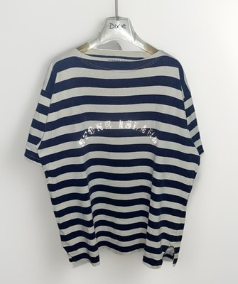 Stone Island T-Shirt S/S 90 Vintage gestreift reflektierend SPELLOUT Marina