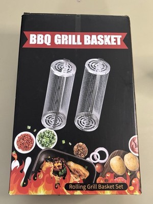 Rolling Grill Basket Stainless Steel For BBQ Grilling 2 Pk-Easter/Spring/Summer