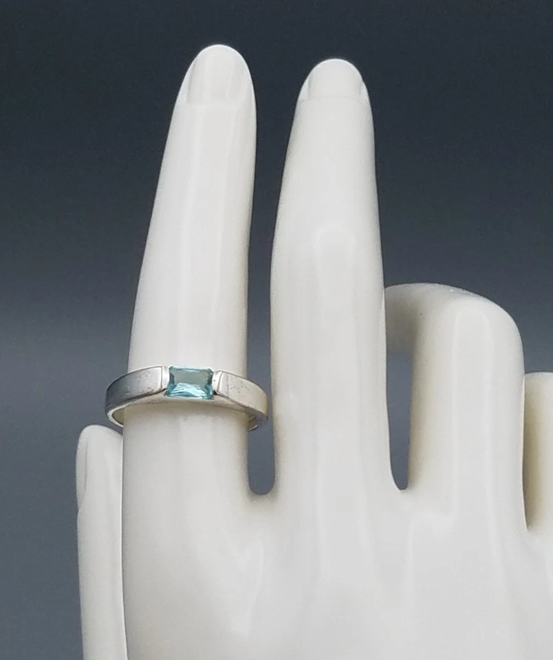 Anillo Charles Winston Vintage Aguamarina Circonita cúbica Plata de Ley 925 Talla 8.25 Foto 2 de 4