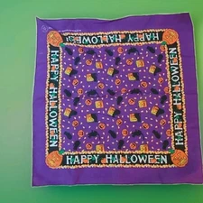 Vintage HALLOWEEN Bandana Scarf Hav A Hank Black Cat Glow in Dark RN15187 USA