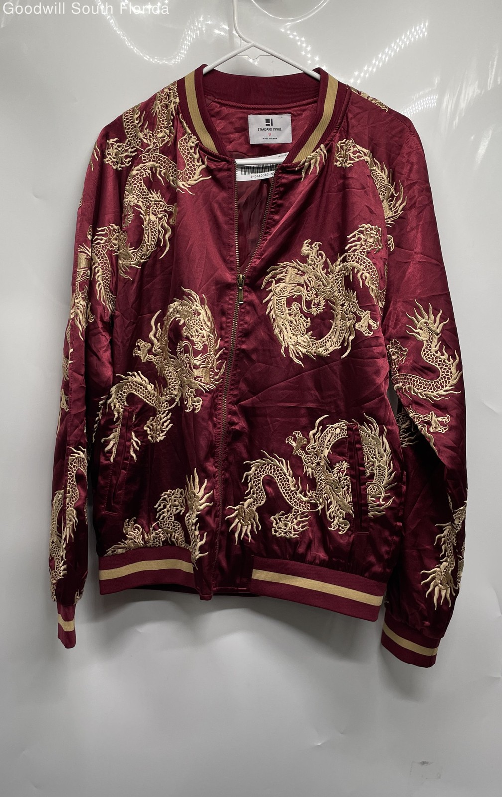 Standard Issue Mens Red Beige Long Sleeve Front Full-Zip Bomber Jacket Size S