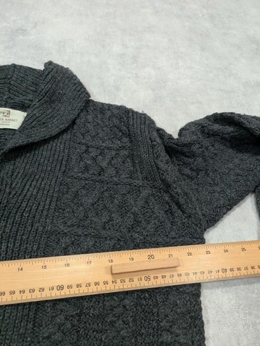 Aran Sweater Market Cardigan Mens M 100% Merino Wool Irish Cable Knit Shawl Neck - 第 3/5 張圖片