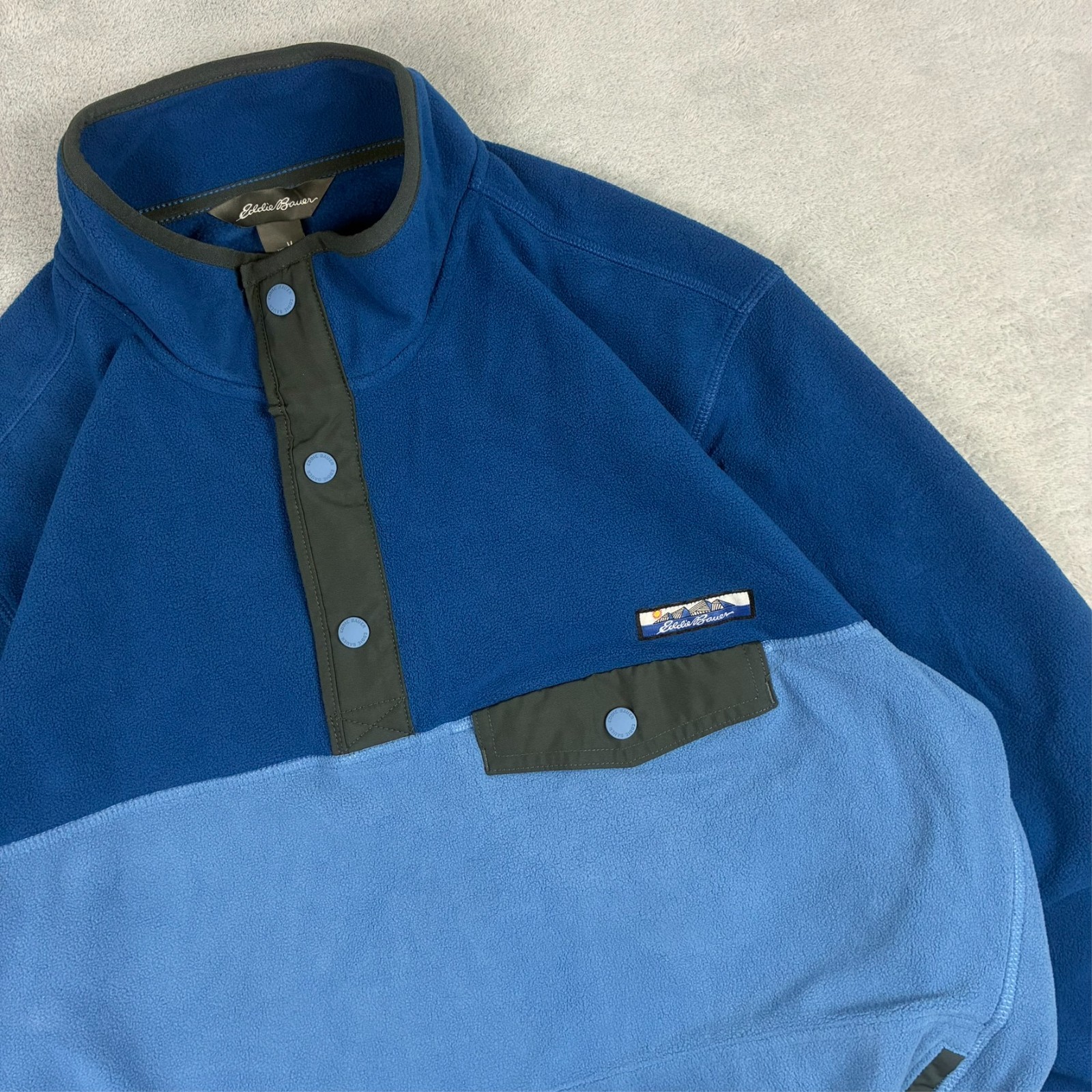Vintage Eddie Bauer 2000's Y2K Navy Blue T-Snap Button Up Fleece Medium Jumper image 3