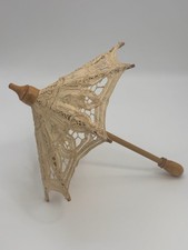 Antique Lace Parasol Victorian Style Embroidered Floral Wood Handle Decor 12  