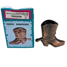 Vintage Style Cowboy Boot Pencil Sharpener Bronze Tone Metal Desk Decor