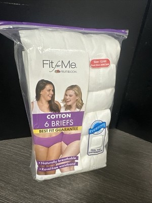 6 Pack Fruit of The Loom Women's Fit For Me White 100% Cotton Briefs Size 12/4X