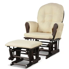 Costway Wood Baby Nursery Rocking Chair Glider and Ottoman Cushion Set Beige
