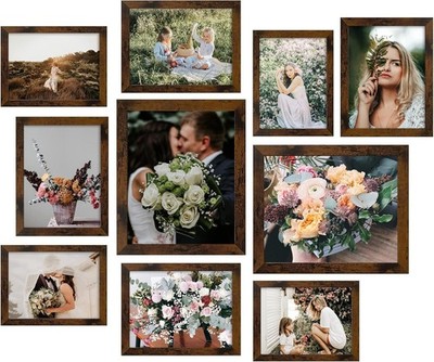 Picture Frame Set 10-Pack Gallery Wall Collage - 8x10 5x7 4x6 Frames, Brown