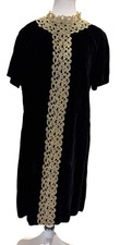 Velvet BLK Lace Trim Shift Dress Regency Old Money Heritage Classic Whimsygoth M