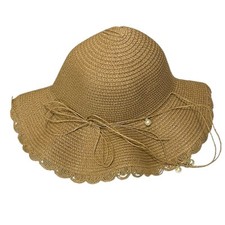 Straw Hat foldable with bow and pearl design one size