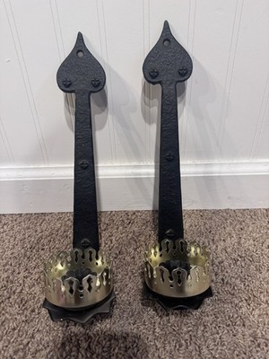 Vintage/ Gothic Style Cast Iron Wall Sconces W/Brass Accent Candlestick Holder