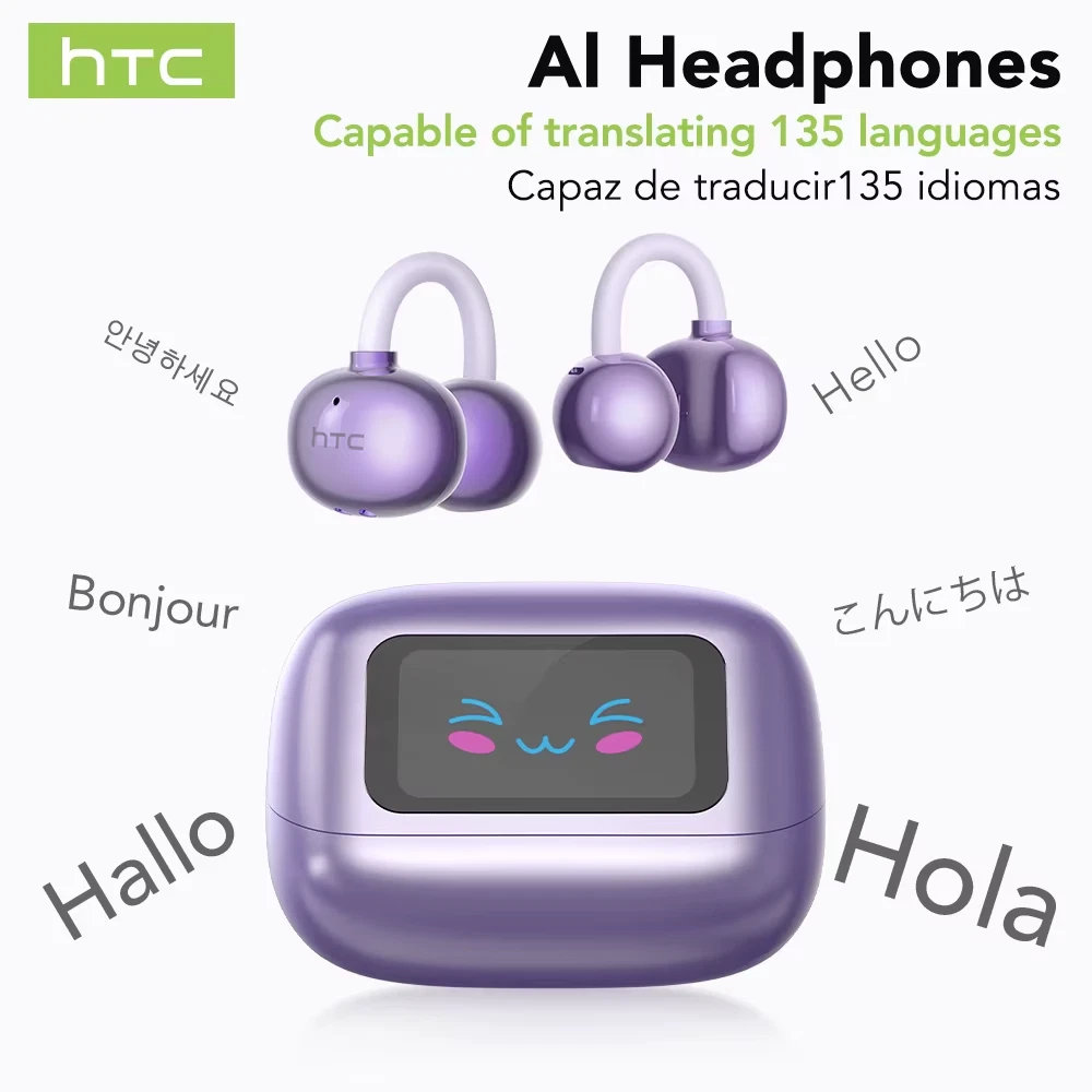 HTC NE54 OWS Bluetooth Earbuds with LCD clip AI Translator Noise Cancel Sport