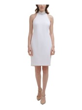 CALVIN KLEIN Womens White Sleeveless Above The Knee Formal Sheath Dress 2