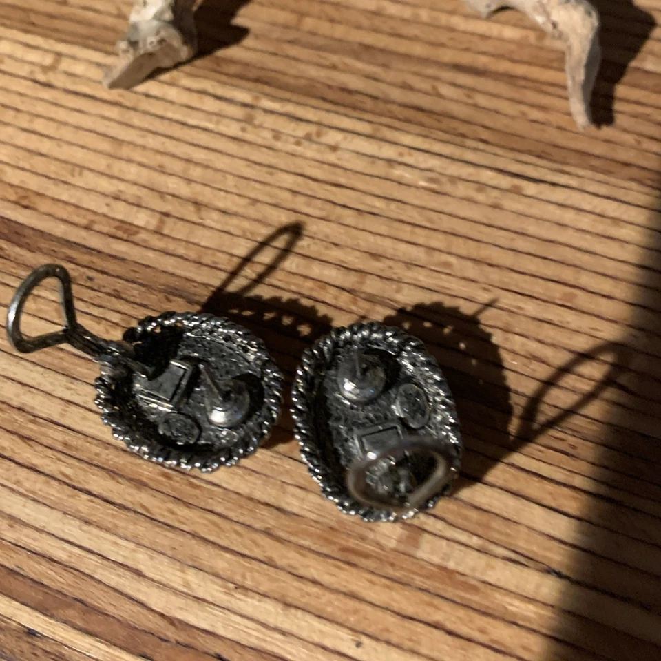 Two Tone Silver Gold Shiny Oval Stud Omega Earrings Signed Premier Designs 90s - Image 4 of 4