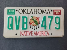 1999 Oklahoma License Plate Native America QVB 479