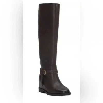 Lucky Brand Maltet Grand Boucle Équitation Bottes Cuir Marron 10M Talon - Photo 1/4