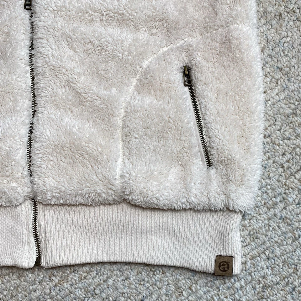 Colete de lã Artisans feminino XXL off white colarinho de cordão de pelúcia BoHo hippie - Imagem 3 de 4