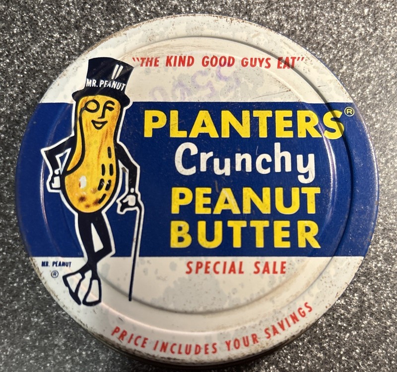 VTG ADVERTISING  PLANTERS CRUNCHY PEANUT BUTTER JAR LID ONLY “KIND GOOD GUYS EAT