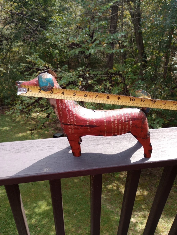 Metal Reciclado Dachshund PERRO Jardín Ornamento Estatuilla Patio Arte Popular Foto 2 de 4