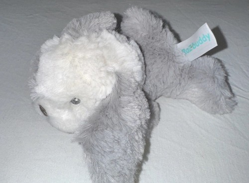 Raz-Buddy White Gray Plush Puppy Dog Lovey Baby Pacifier Holder Toy 6” 2022