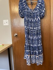 Knox Rose Size M New With Tags Navy Print Long Dress Pockets Elastic Waist