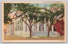 Vintage Linen Postcard First Baptist Church Mobile Alabama 1930s