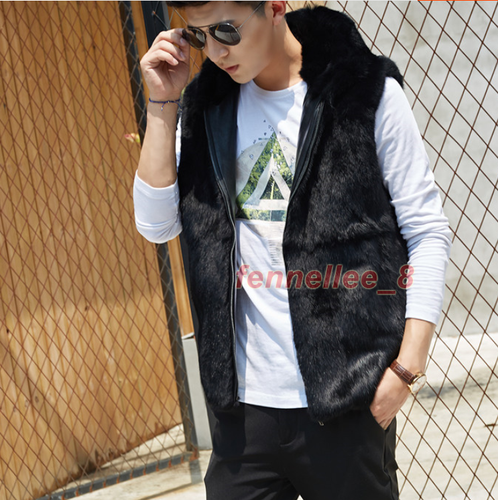 Mens Real Rex Rabbit Fur Vest Hooded Winter Warm Gilet Waistcoats Jacket Outwear - Picture 4 of 15