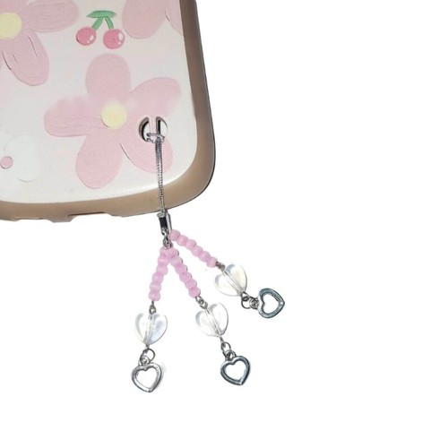 Handmade Beads Phone Lanyard Fashionable Keychain Y2k Clear Hearts Phone Chain - Zdjęcie 5 z 6