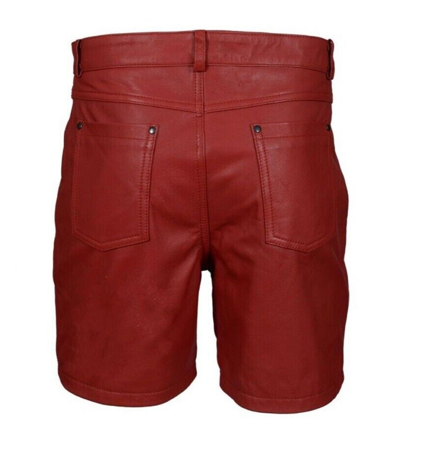 Men's Red Leather Shorts Casual 5 Pockets Shorts Gym Running Biker