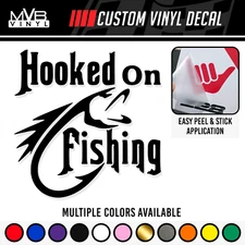 Funny Fishing Vinyl Decal Sticker | Hooked Bass Crappie Fish Hook Funny 475