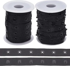 2 Rolls 10 Yards/Roll Black Snap Button Tape Polyester Snap Button Trim Sewin...