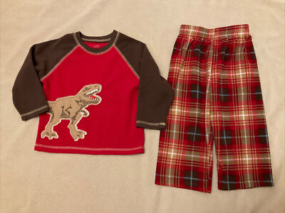 carters 2T fleece pajama set boys dinosaur red plaid