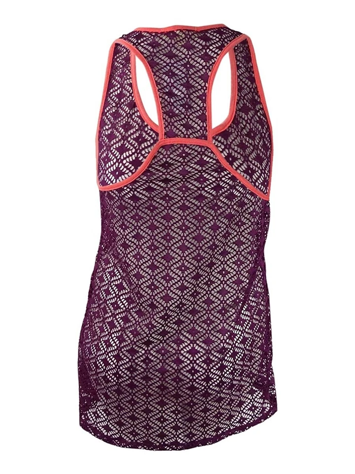 Miken 140747 Womens Purple Mesh Contrast Trim Dress Swimwear Cover-Up Size M - Image 2 of 2