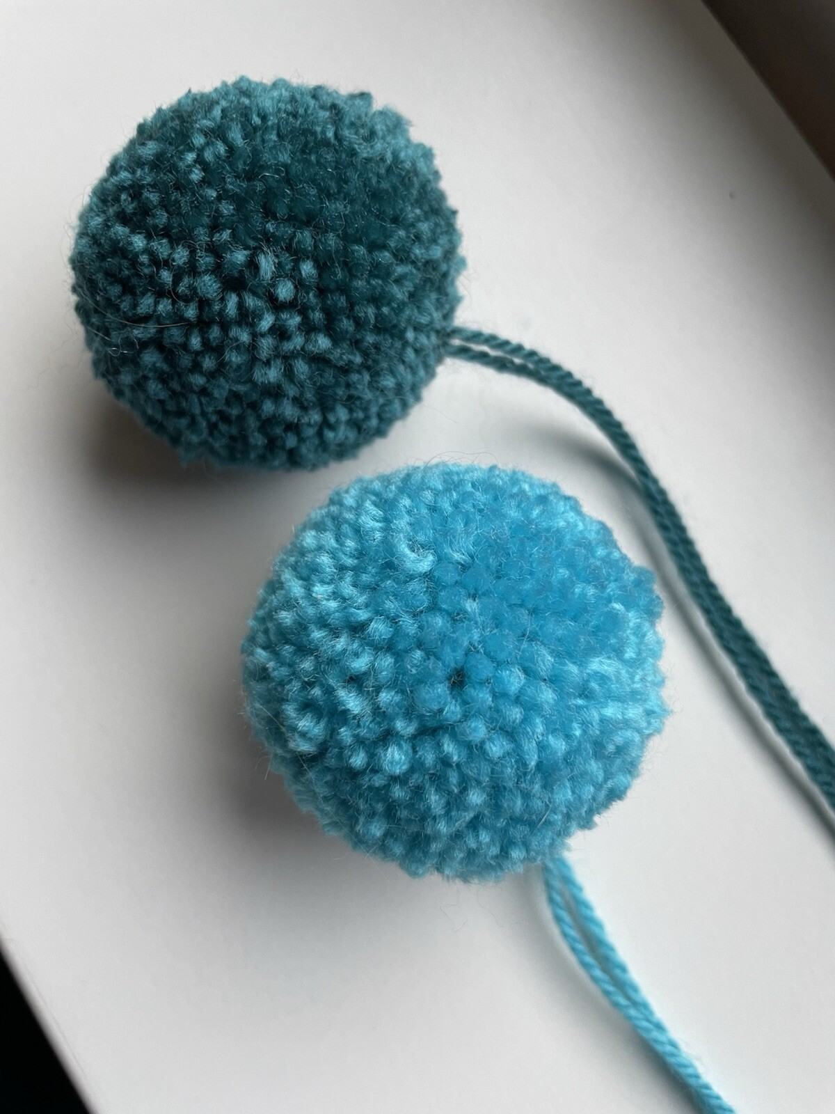 2 x Hand Made Wool Pom Pom. Bobble Blue Teal Turquoise 5cm diameter