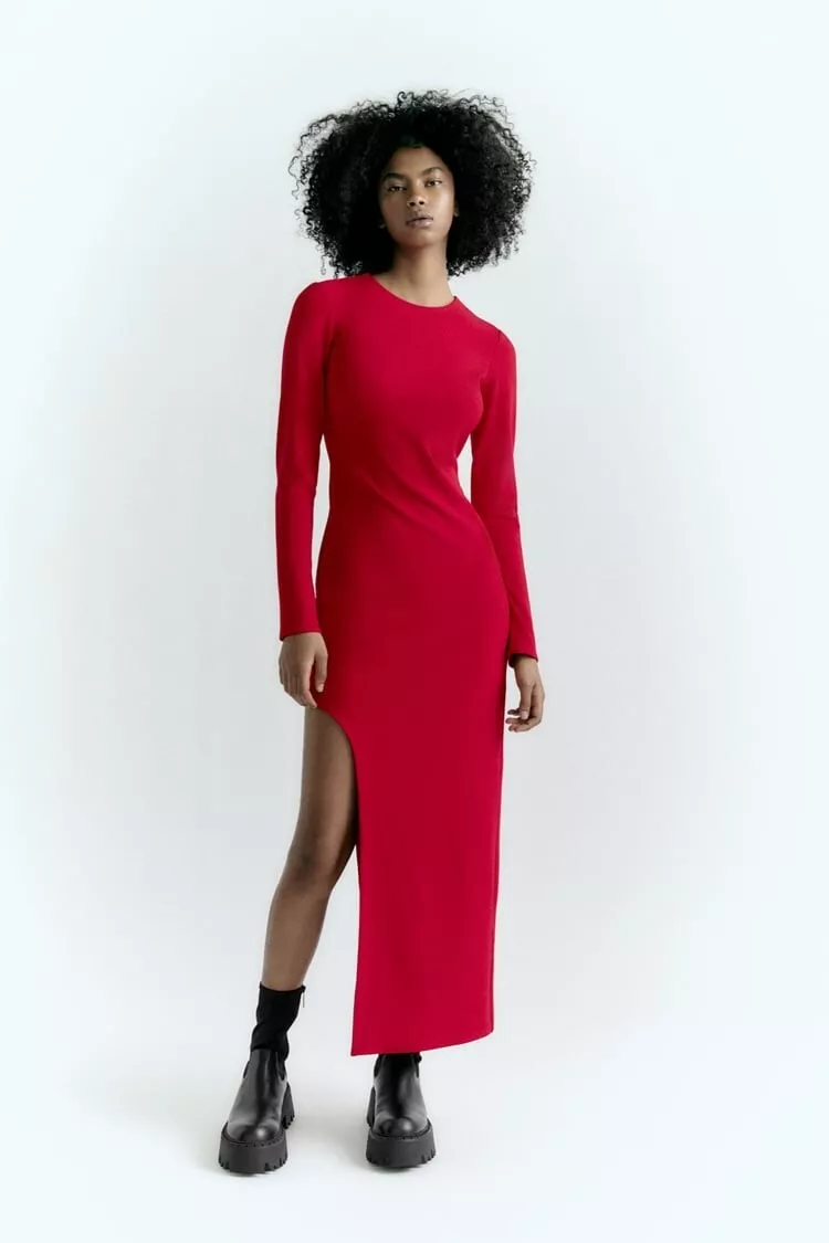 ZARA Red ASYMMETRIC Midi DRESS SIZE S BNWT
