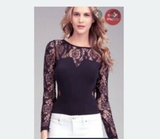 bebe Black lace bodysuit size L BWT