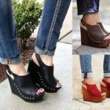 Trendy Women Sandals Platform Peep Toe Wedges Heels Summer Shoes Woman Size 4-20