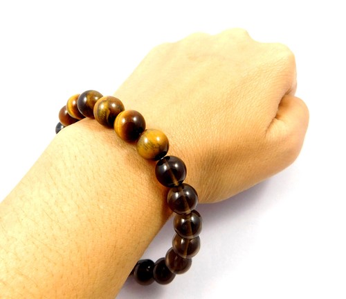 100 % natürliches Rauchquarz & Tigerauge Edelstein Armband 8 mm rund Großhandel - Bild 6 von 27