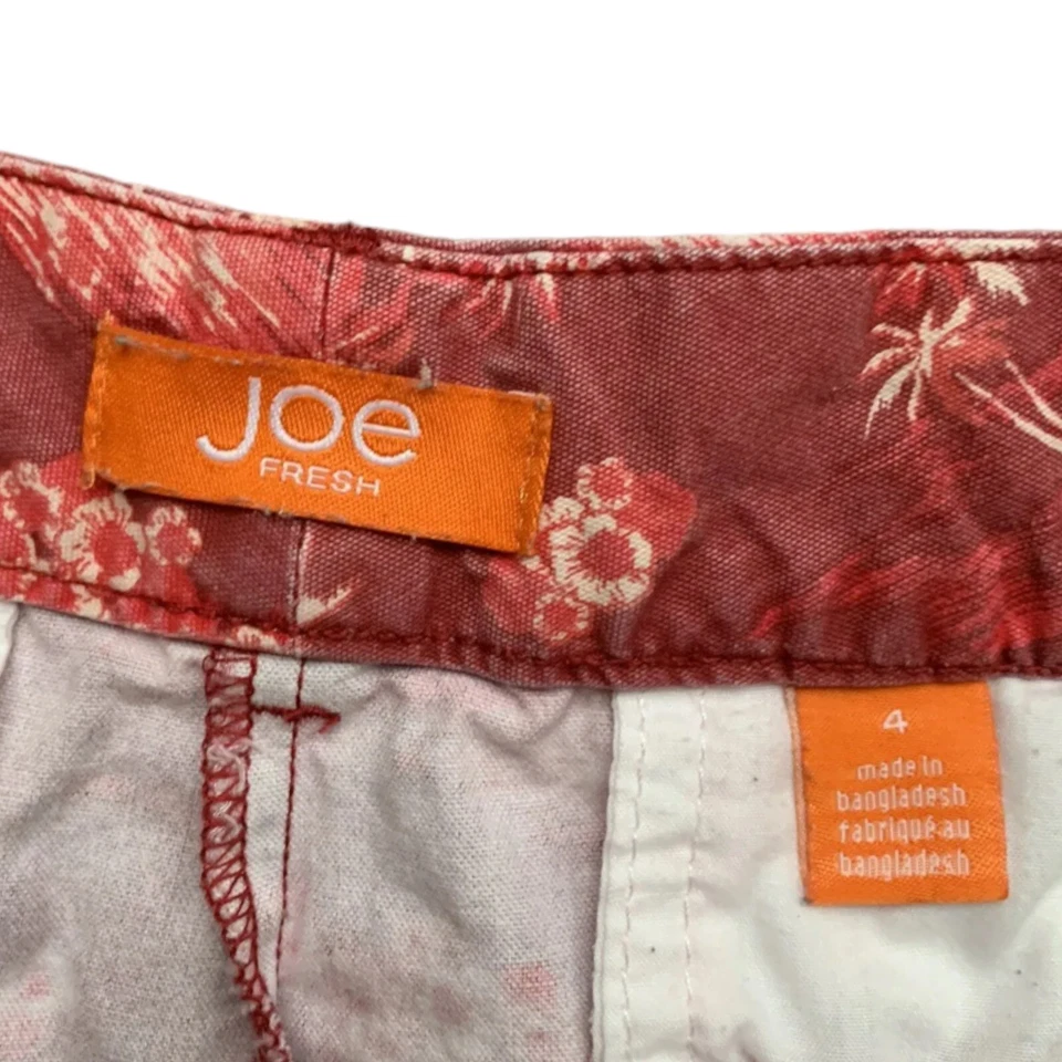 Joe Fresh Red Orange Palm Leaf Tree Floral Print Chino Cotton Mini Shorts Size 4 - Imagem 4 de 4