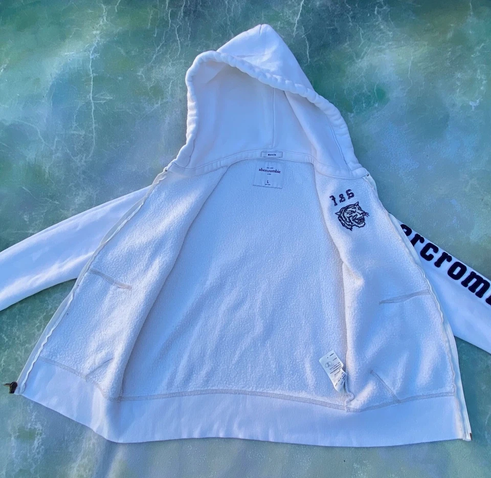 Chaqueta con Capucha Vintage Abercrombie & Fitch Niños Blanca Cremallera Completa Talla L. Foto 2 de 4