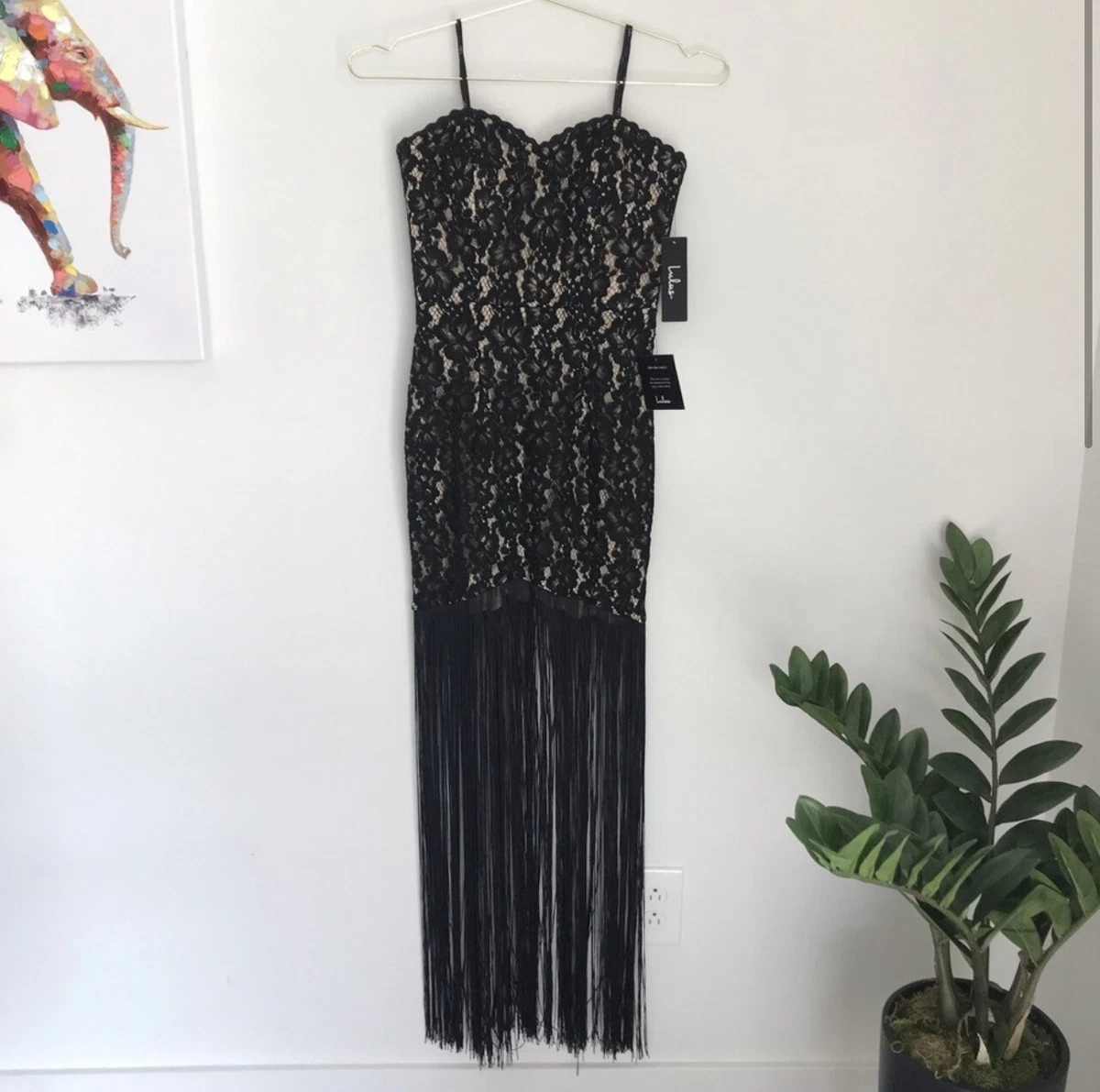 Lace top fringe dress